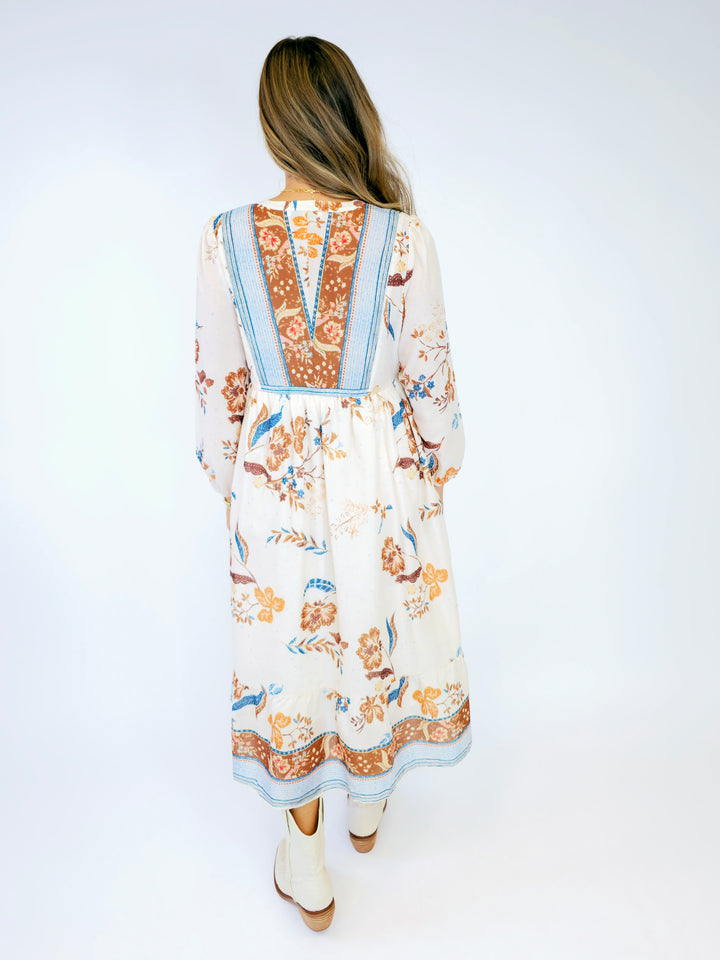 BOHO LONG SLEEVE LINED MAXI DRESS - CREAM