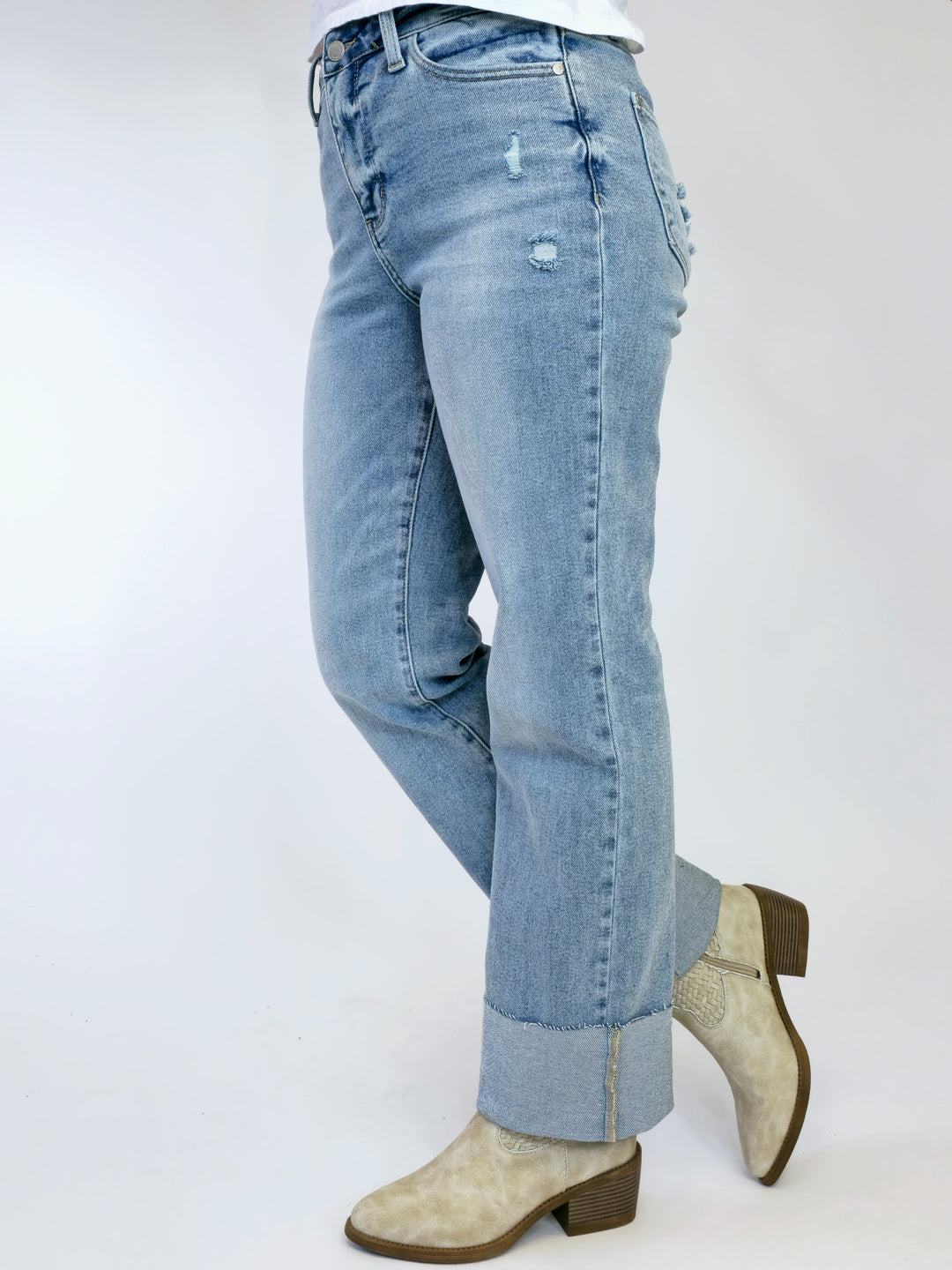 JUDY BLUE MID RISE LIGHT WASH DAD JEANS - LIGHT - 34" INSEAM