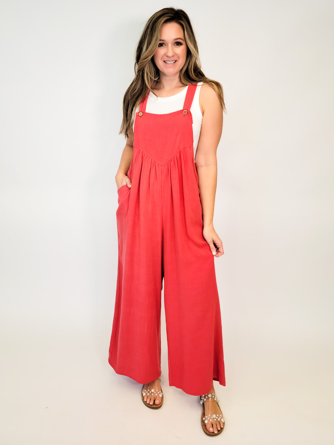 FLOWY JUMPSUIT W/ TIE STRAPS - OLIVE