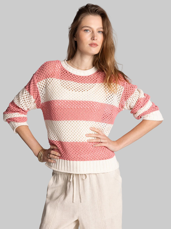 CREW NECK OPEN KNIT FLORIANA SWEATER - CREAM ROSE