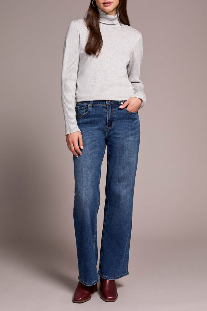 SOPHIA CURVY HUGGING WIDE JEANS - ANTIQUE BLUE