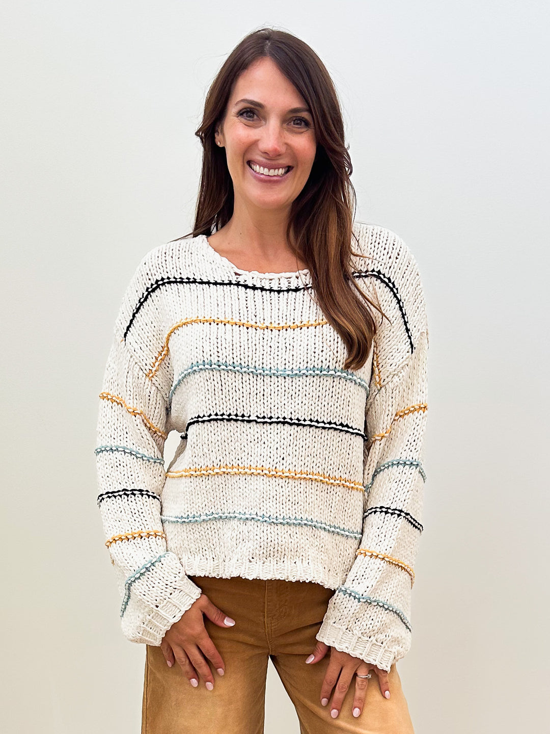 OVERSIZED STRIPED CHUNKY KNIT SWEATER - CREAM MIX