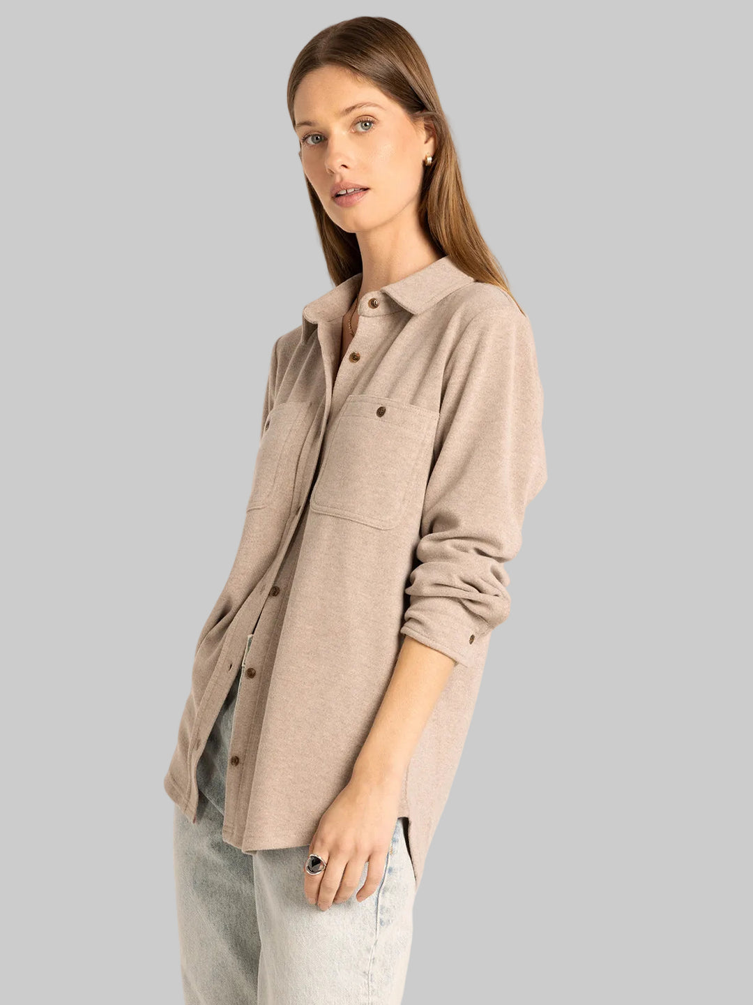 L/S COLLARED LEWIS SHIRT - SOFT BROWN HEATHER
