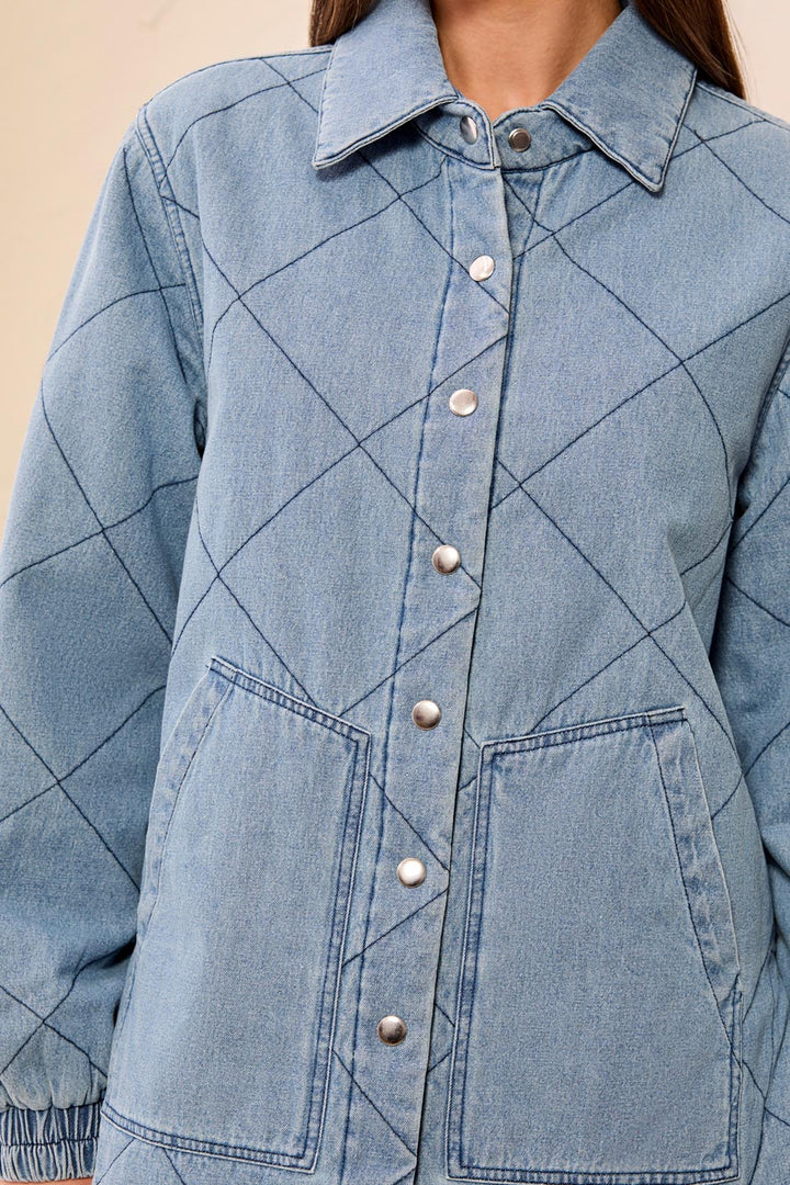 LONG SLEEVE DENIM QUILTED JACKET - SKYLIGHT