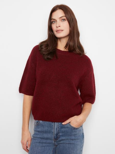 ELBOW SLEEVE BALLOON SHAPE SWEATER - MERLOT