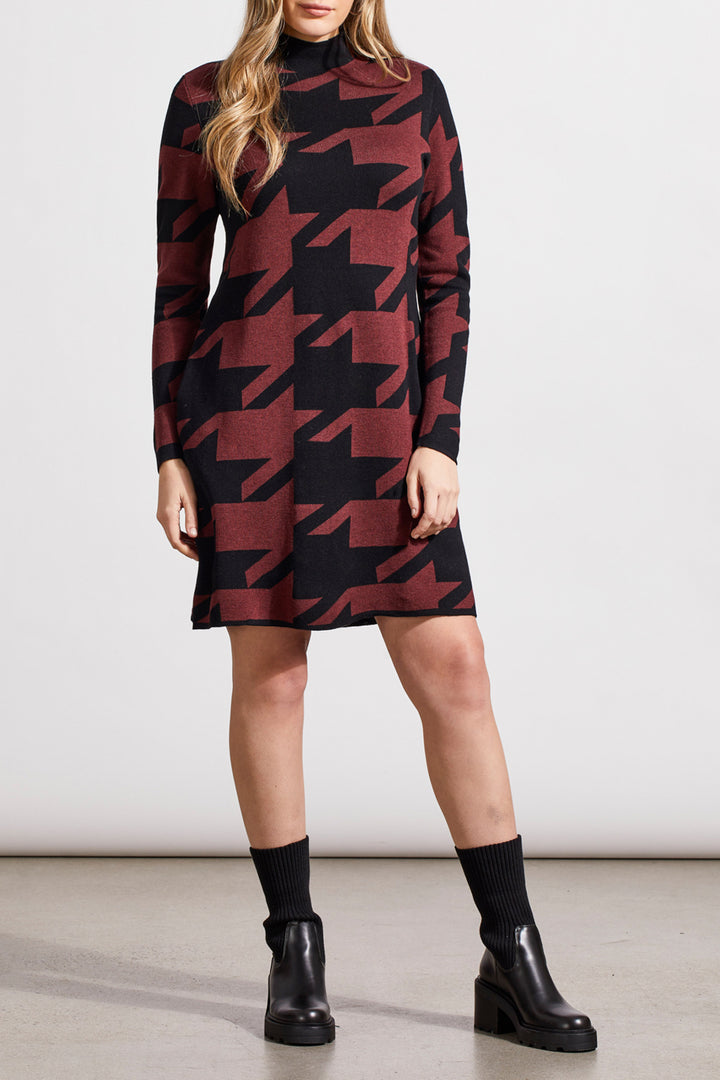 FUNNEL NECK JACQUARD SWEATER DRESS - RUM