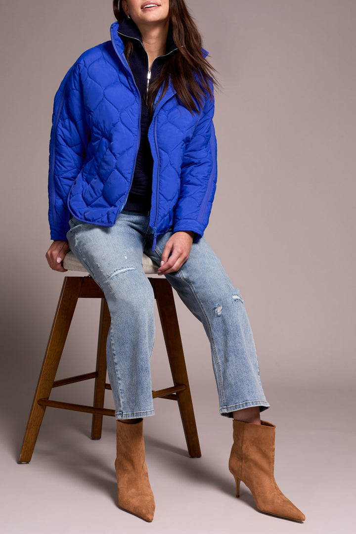 ZIPPER FRONT QUILTED JACKET - LAPIS BLUE
