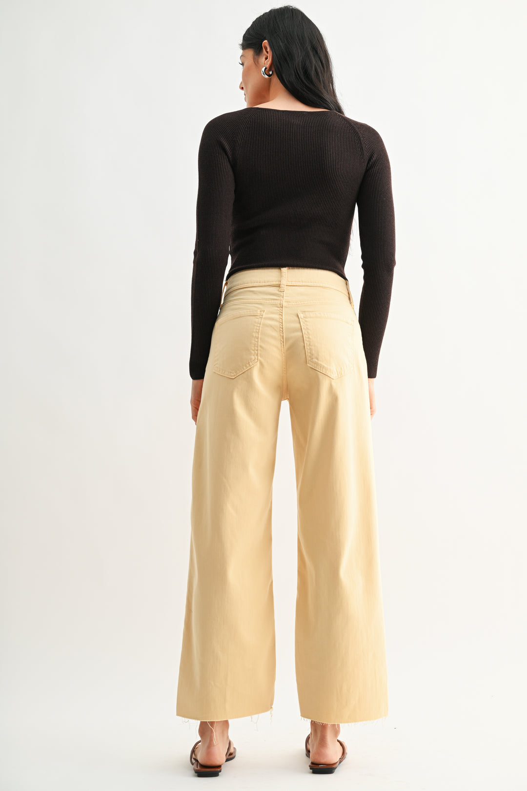 JBD MID RISE STRETCH TWILL UTILITY WIDE LEG PANTS - 27" INSEAM - BUTTER