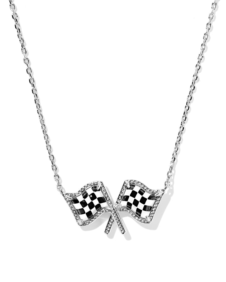 KENDRA SCOTT CHECKERED FLAG SHORT PENDANT NECKLACE - SILVER WHITE MOTHER OF PEARL