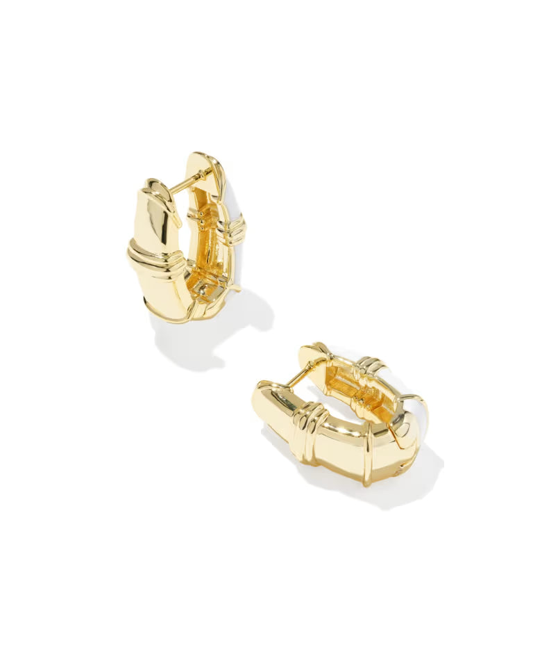 KENDRA SCOTT COURTNEY ENAMEL HUGGIE EARRINGS - GOLD WHITE ENAMEL