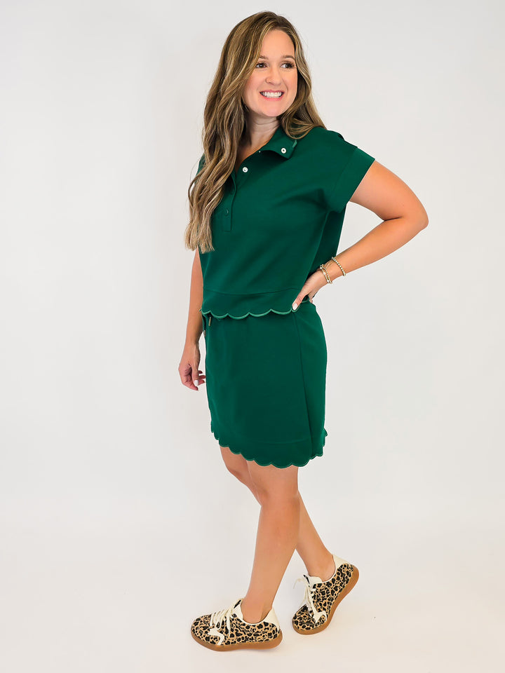 JERSEY KNIT SHORT SLEEVE PULLOVER TOP - HUNTER GREEN