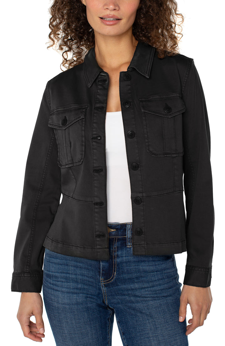 PEPLUM HEM TRUCKER JACKET - ONYX