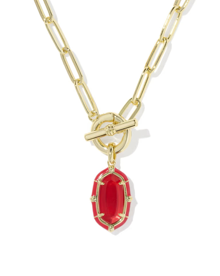 KENDRA SCOTT ELISA ENAMEL LINK AND CHAIN NECKLACE - GOLD RED ILLUSION