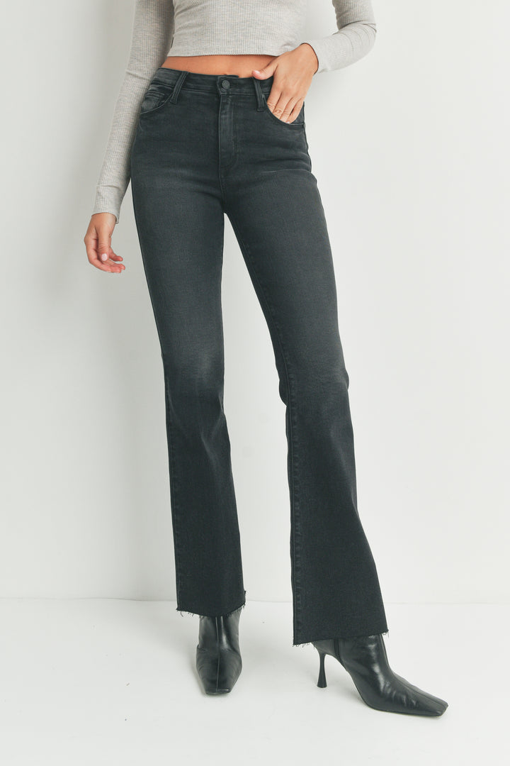 JBD HIGH RISE SCISSOR CUT FLARE JEANS - WASHED BLACK - 32" INSEAM