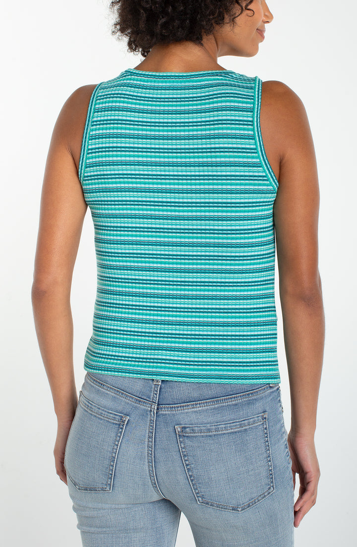SLEEVELESS CREW NECK TWIST FRONT KNIT TOP - LAGOON TEAL