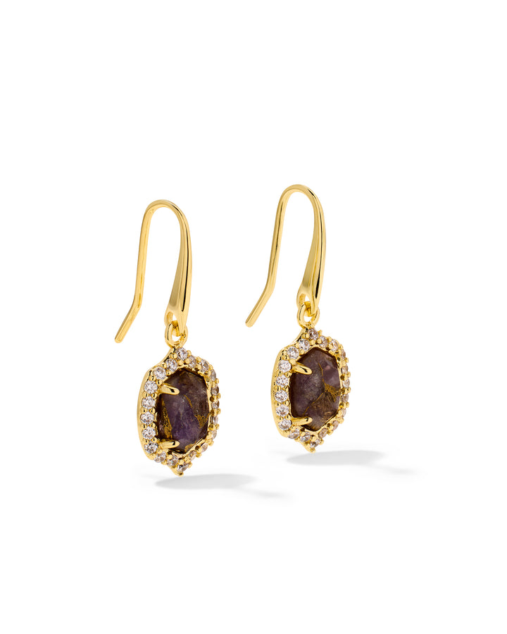 KENDRA SCOTT DAPHNE CRYSTAL FRAME DROP EARRINGS - GOLD BRONZE VEINED PURPLE AMETHYST