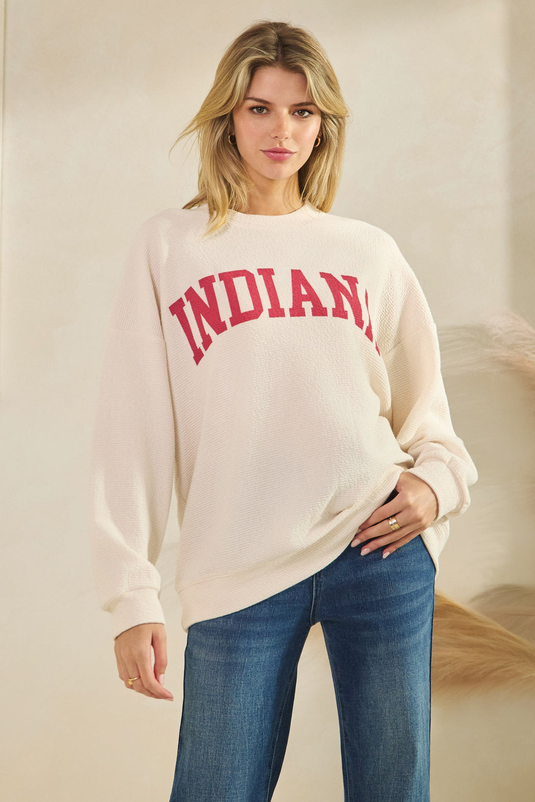 INDIANA CLOUDY KNIT LONG SLEEVE TOP - IVORY