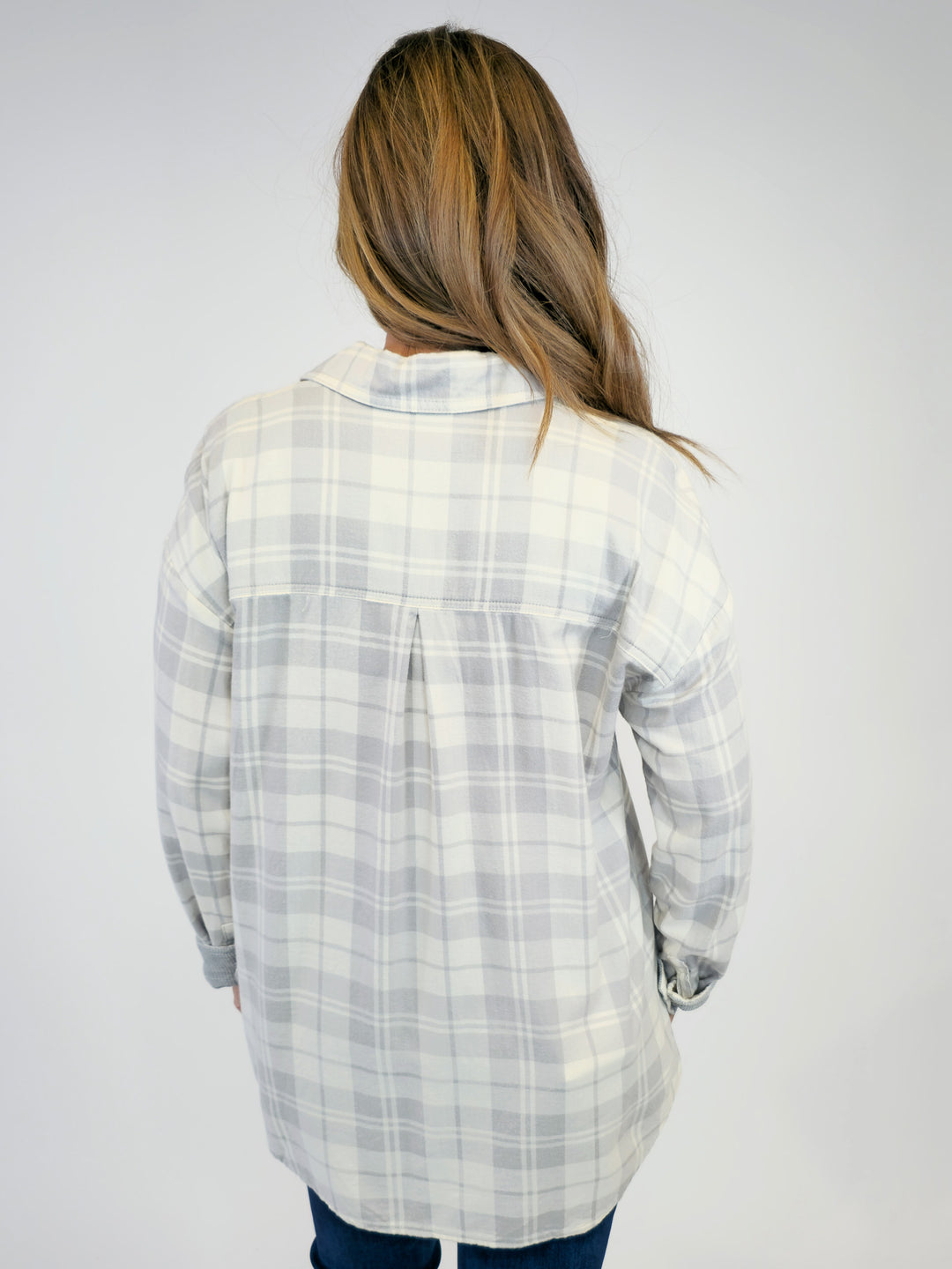 OVERSIZE LONG SLEEVE FLANNEL SHACKET - HEATHER GREY