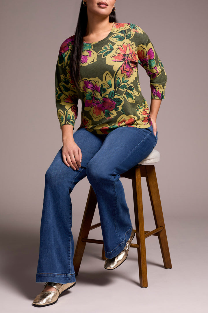 SOFT YARN 3/4 SLEEVE CREW NECK SWEATER - CHIVE