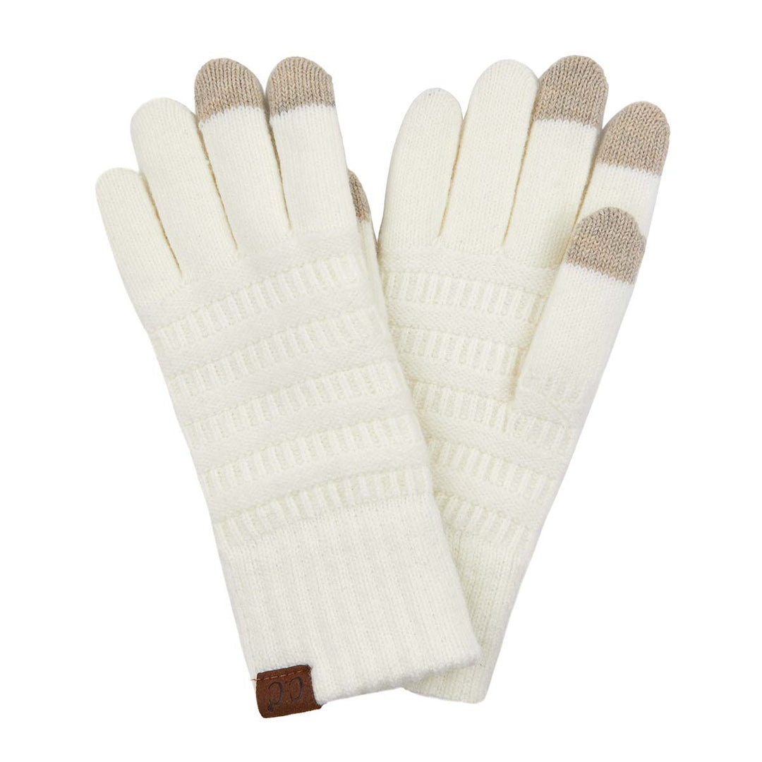 GARTER PATTERN KNIT GLOVES - IVORY