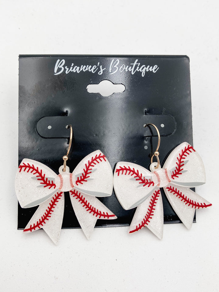 BASEBALL BOW DROP EARRINGS