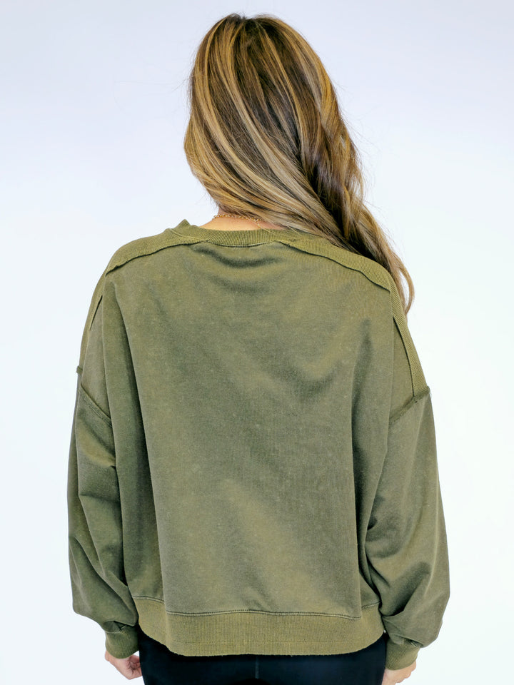 ACID WASHED PLAID SWEATSHIRT - WASHED OLIVE