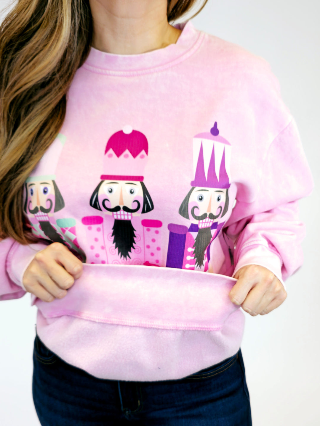 NUTCRACKER TRIO HOLIDAY SWEATSHIRT - LIGHT PINK