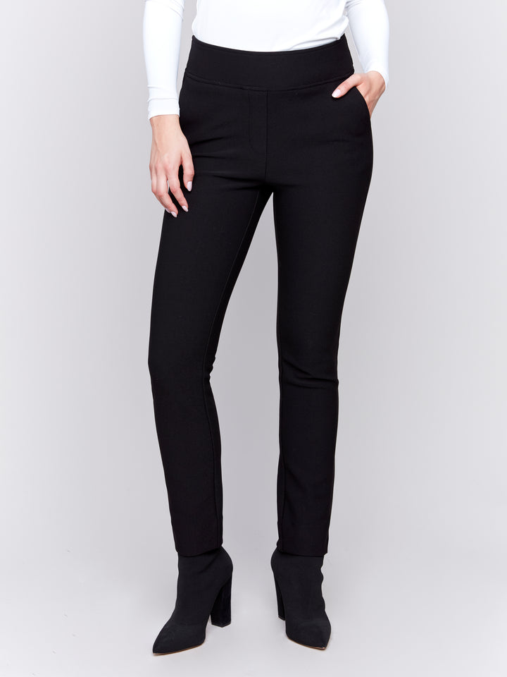 GUTSY CREPE SLIM DRESSY PANTS - BLACK