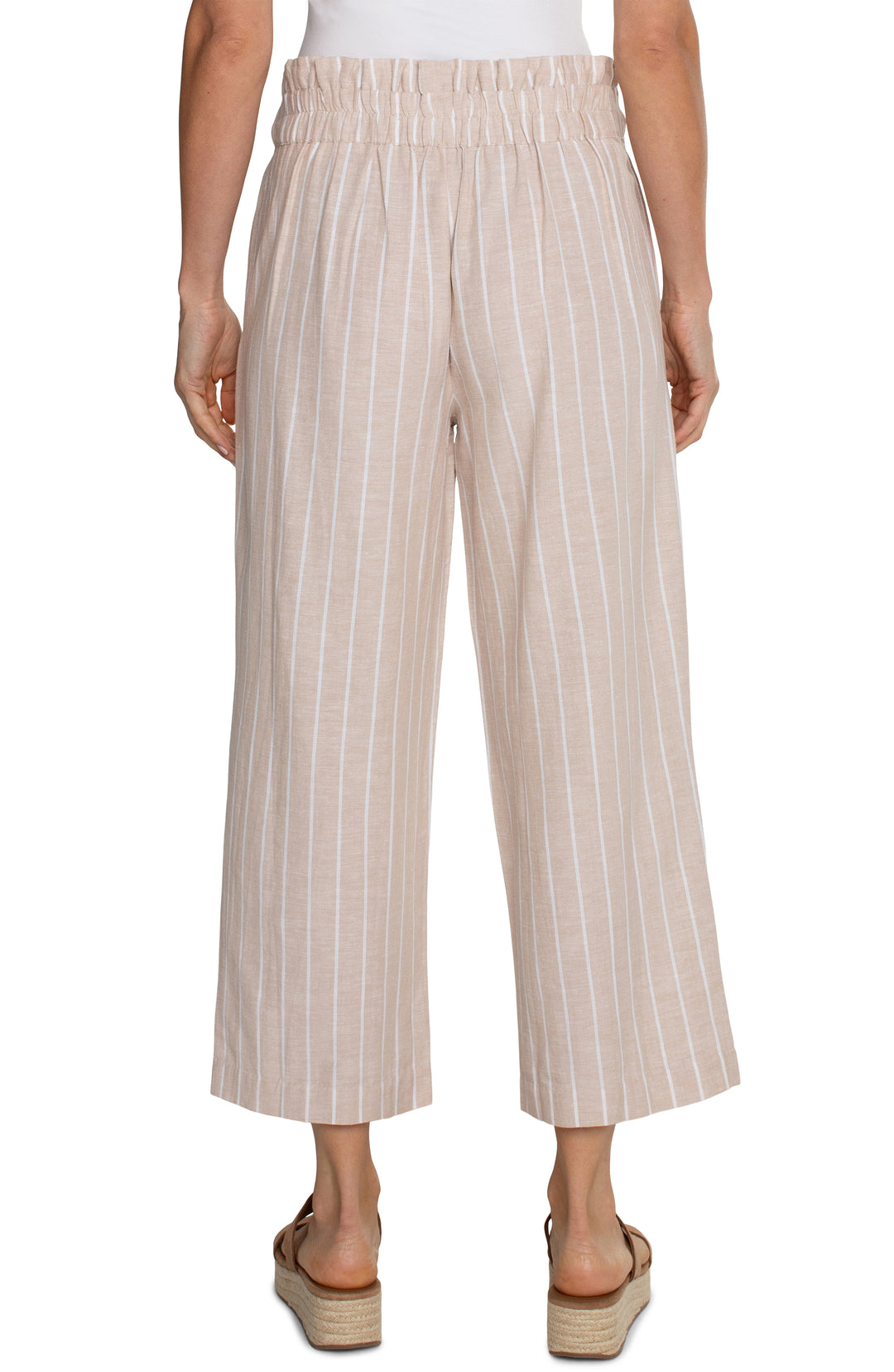 PLEATED CROP TROUSER W/SELF BELT - TAN STRIPE