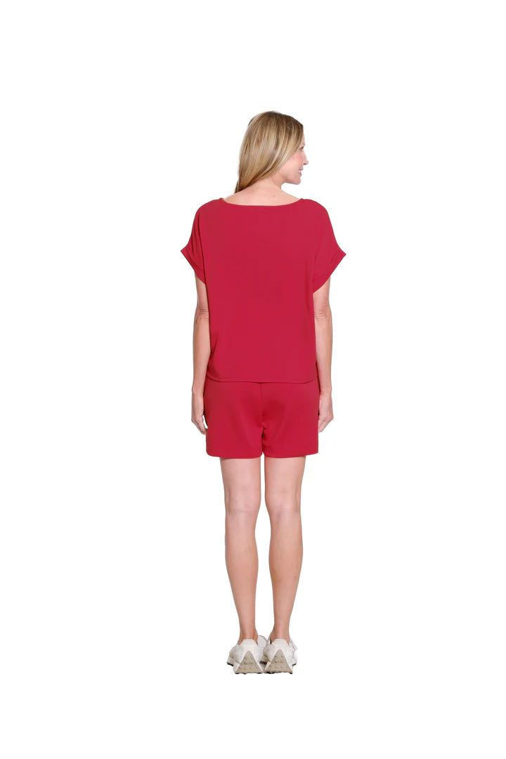 DRAWSTRING ELASTIC WAIST PULL ON - FIERY RED