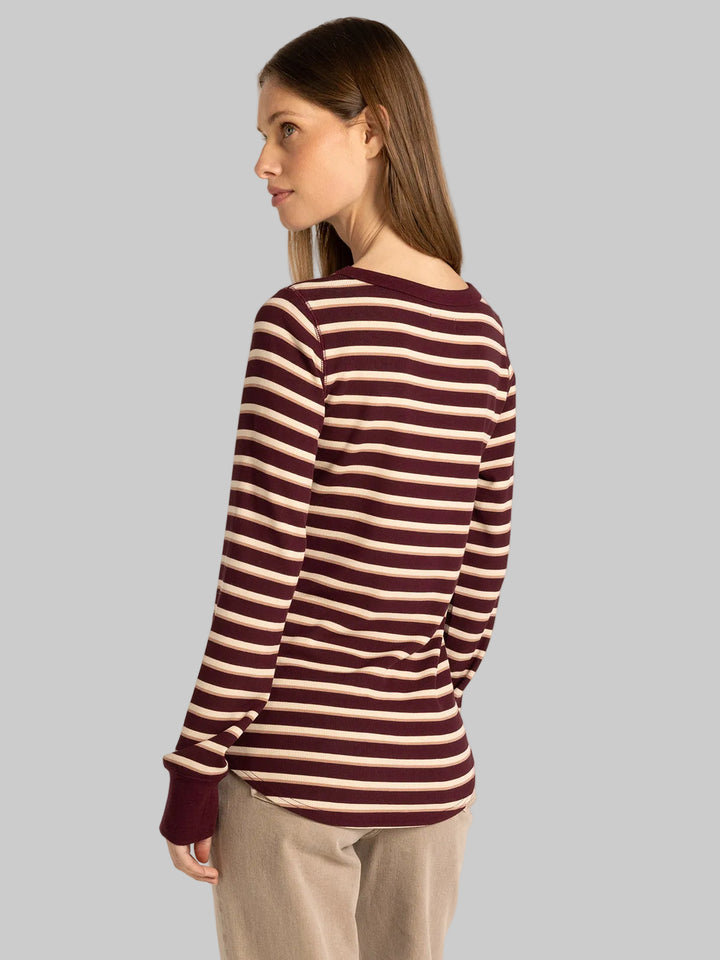 LONG SLEEVE STRIPED STACY TOP - MAROON MULTI