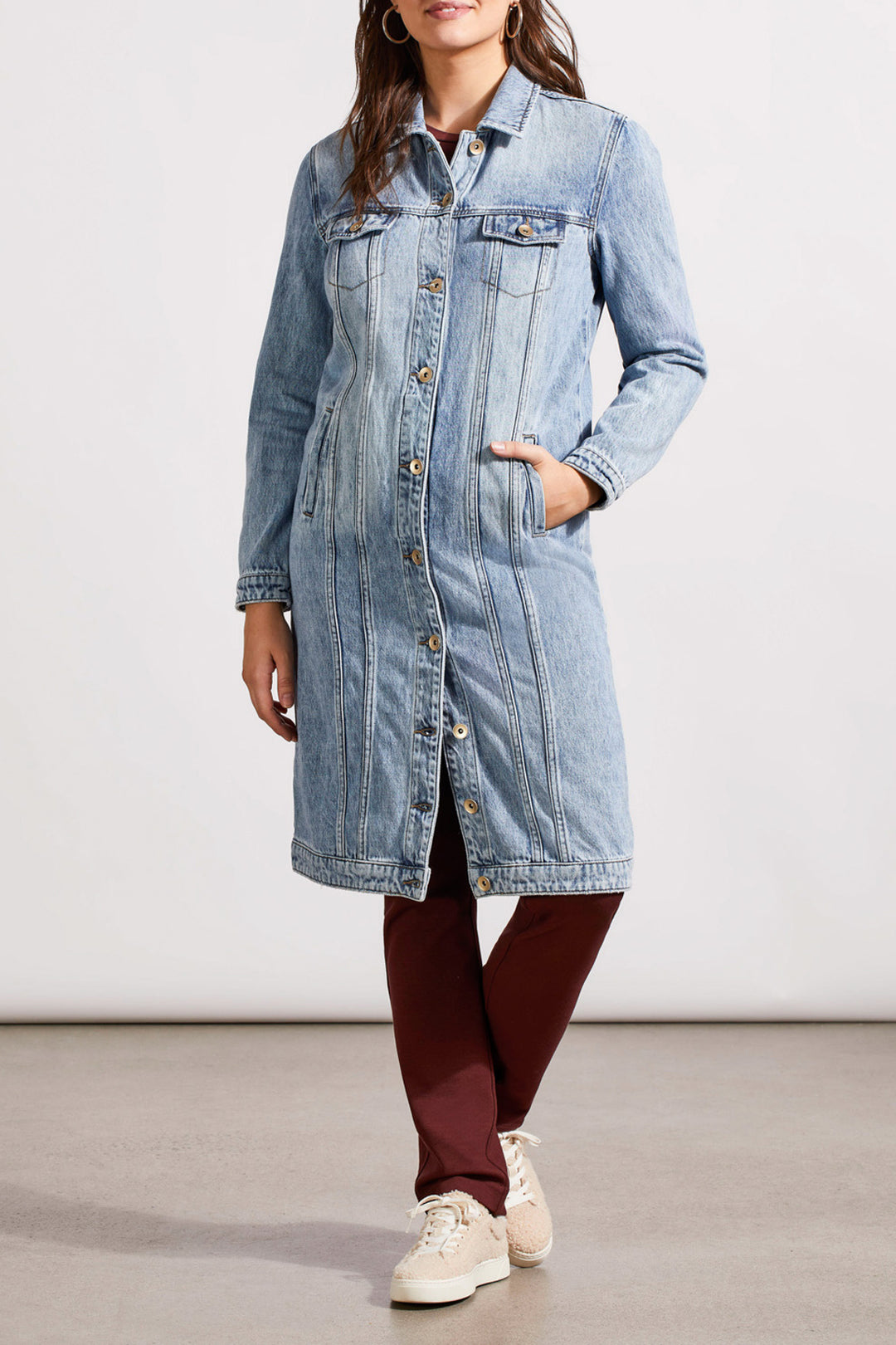 COTTON DENIM DUSTER W/POCKETS - WASHED BLUE