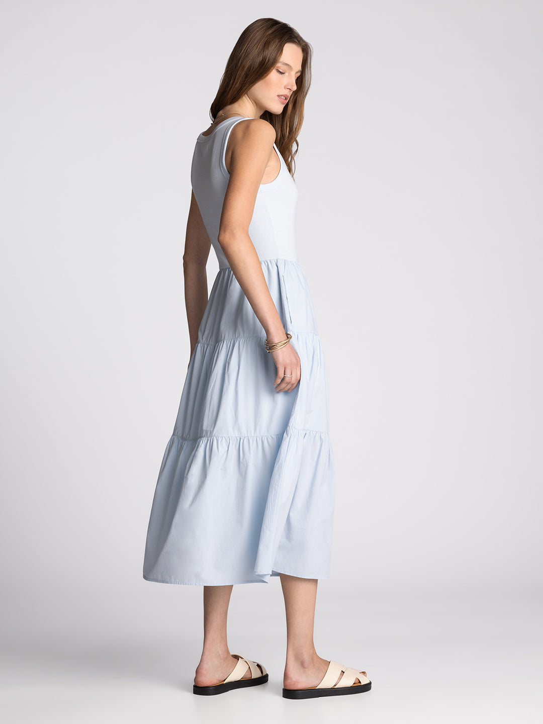 SLEEVELESS TANK TIERED MIDI SOLENNE DRESS - ICE BLUE