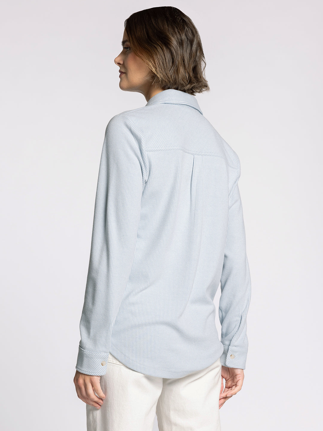 LONG SLEEVE COLLARED BUTTON UP LEWIS SHIRT - LIGHT BLUE STRIPE