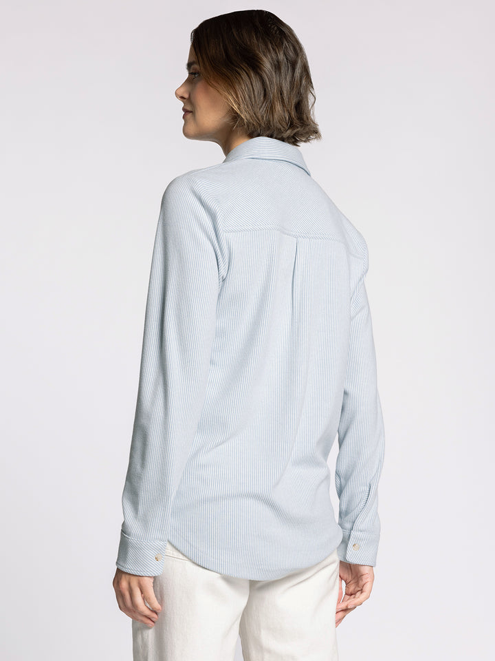 LONG SLEEVE COLLARED BUTTON UP LEWIS SHIRT - LIGHT BLUE STRIPE