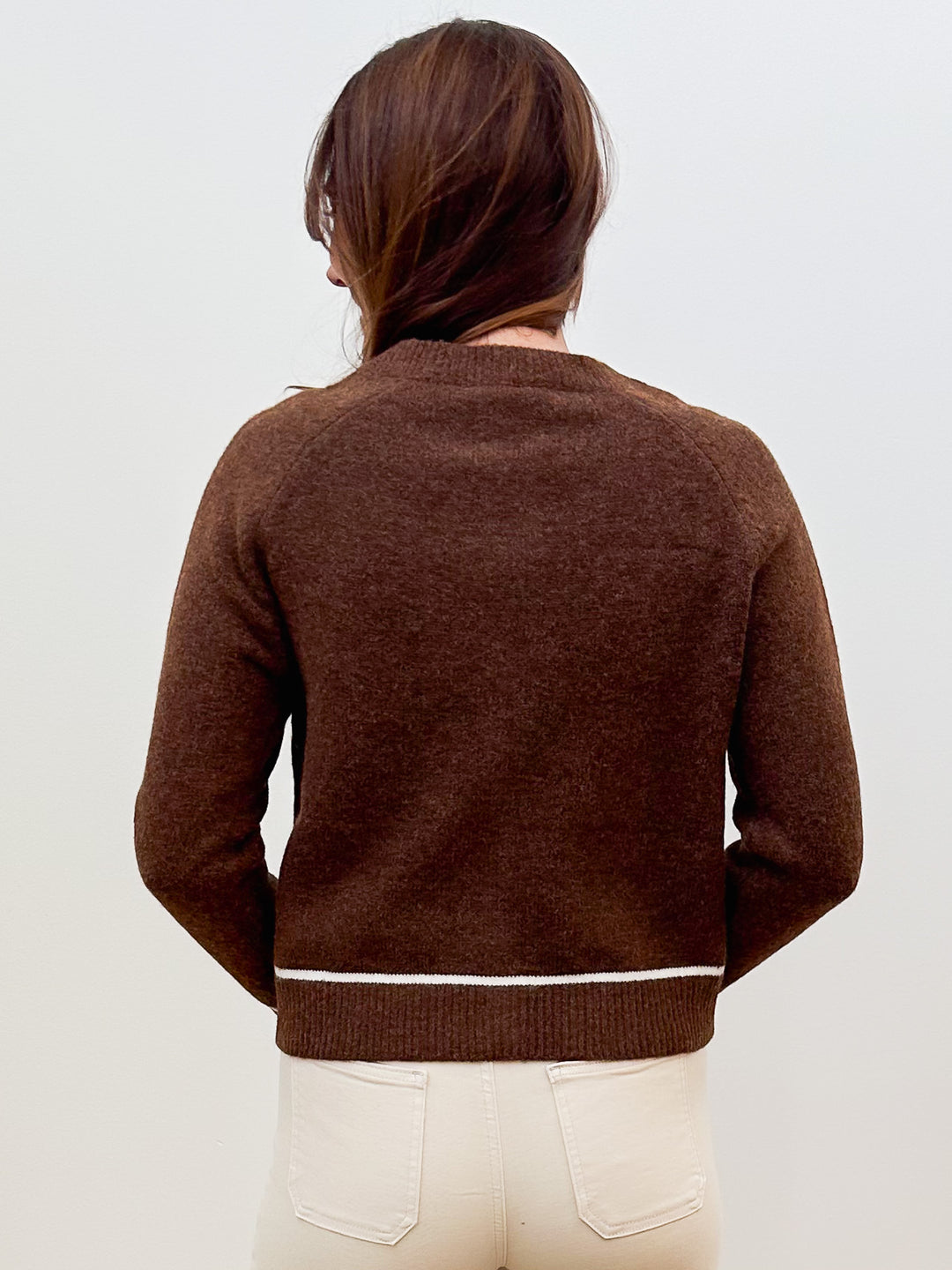 EMBROIDERED BUTTON DOWN SWEATER CARDIGAN - SEPIA BROWN