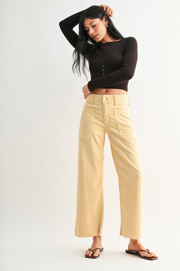 JBD MID RISE STRETCH TWILL UTILITY WIDE LEG PANTS - 27" INSEAM - BUTTER