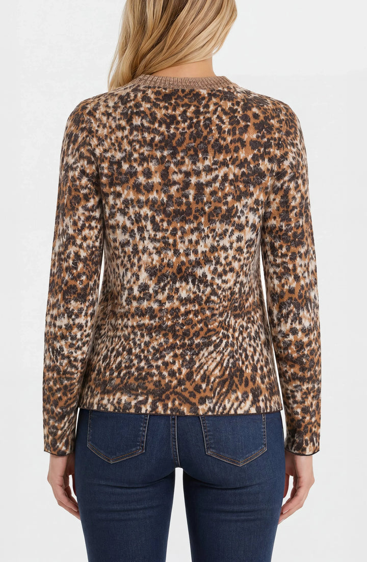 PETITE LONG SLEEVE CREW NECK SWEATER - JAVA ABSTRACT
