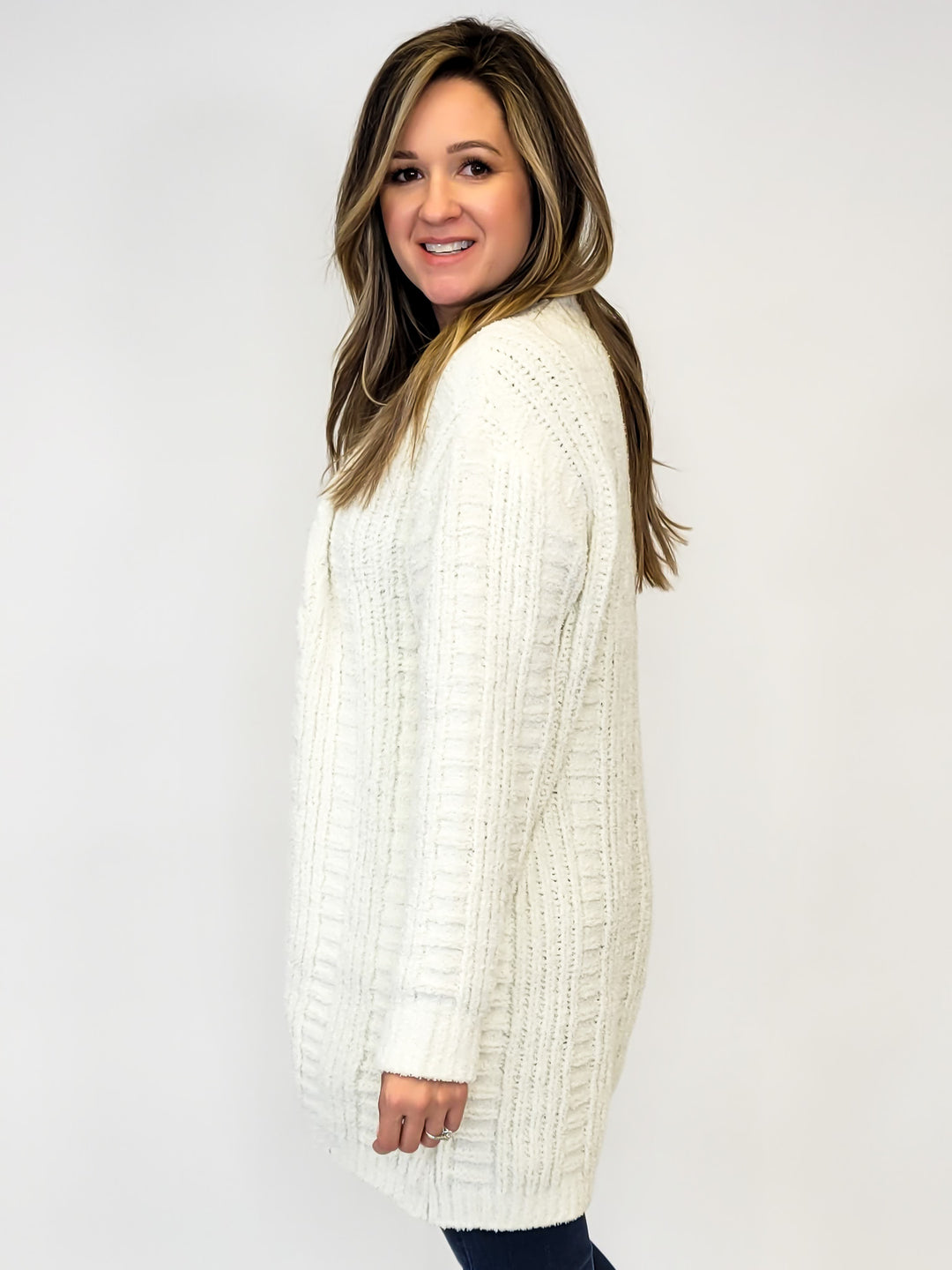 SOLID TWIST KNIT CARDIGAN, IVORY