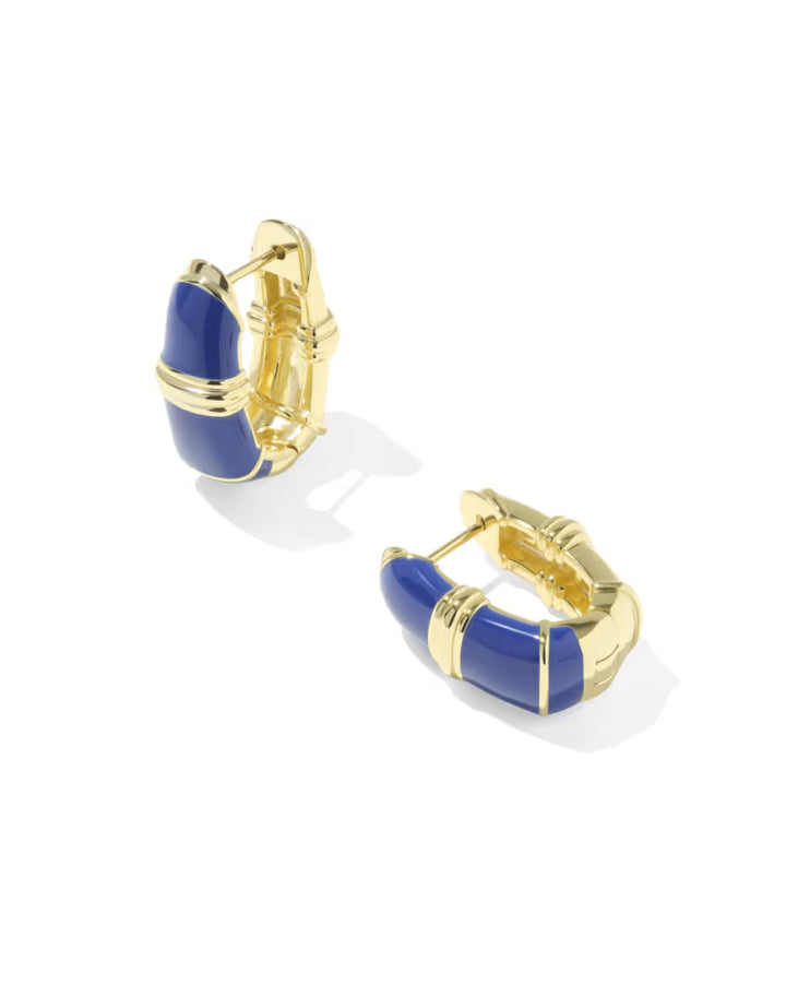 KENDRA SCOTT COURTNEY ENAMEL HUGGIE EARRINGS - GOLD BLUE ENAMEL