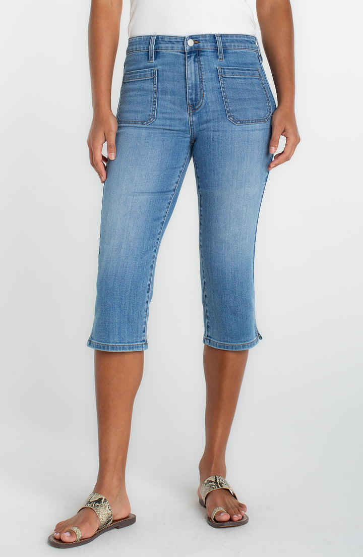PATCH POCKET CAPRI JEANS 19" INSEAM - OCEAN BREEZE