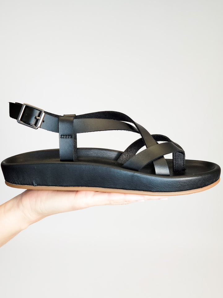 MIA ZURIE LEATHER SANDAL - BLACK