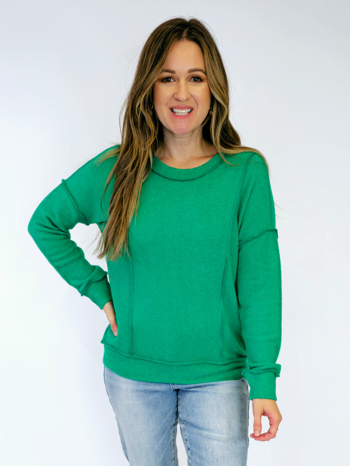 BRUSHED DROP SHOULDER SWEATER - KELLY GREEN