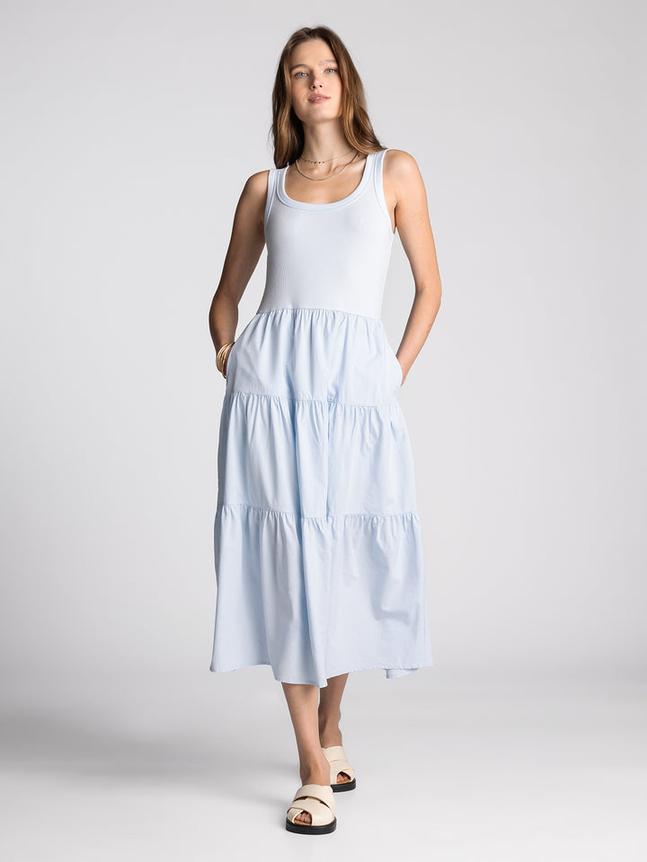 SLEEVELESS TANK TIERED MIDI SOLENNE DRESS - ICE BLUE