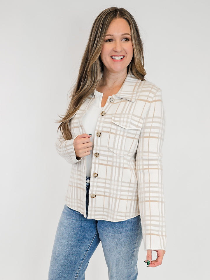 CHECK PATTERNED BUTTON DOWN SHACKET - OATMEAL MIX