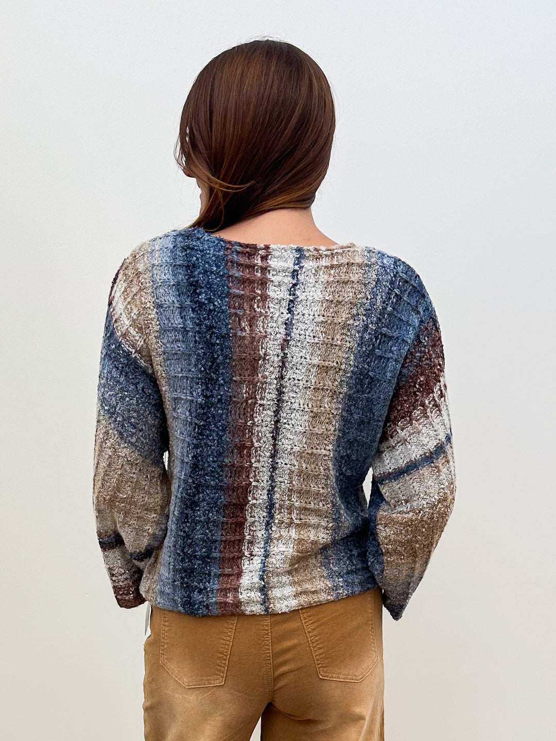 CROPPED VERTICAL STRIPED SWEATER - NAVY MULTI