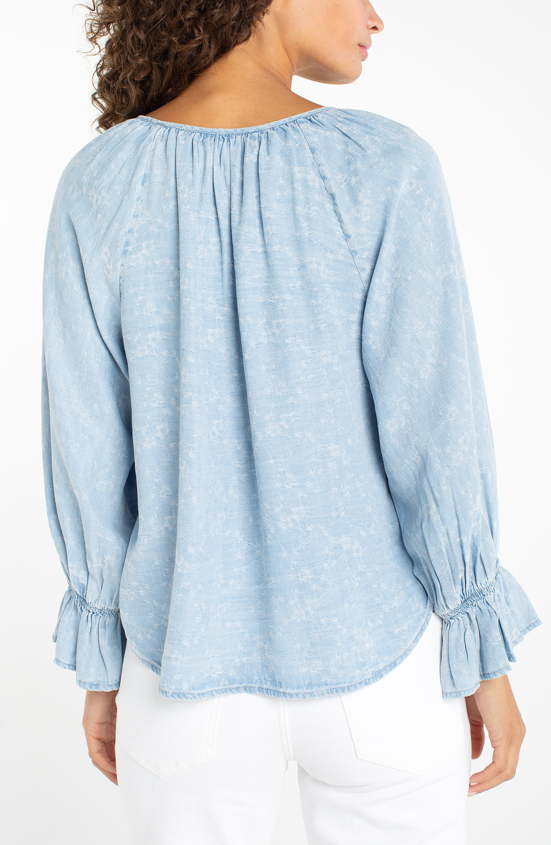 3/4 SLEEVE BUTTON FRONT SHIRRED WOVEN TOP - ROSE ICE