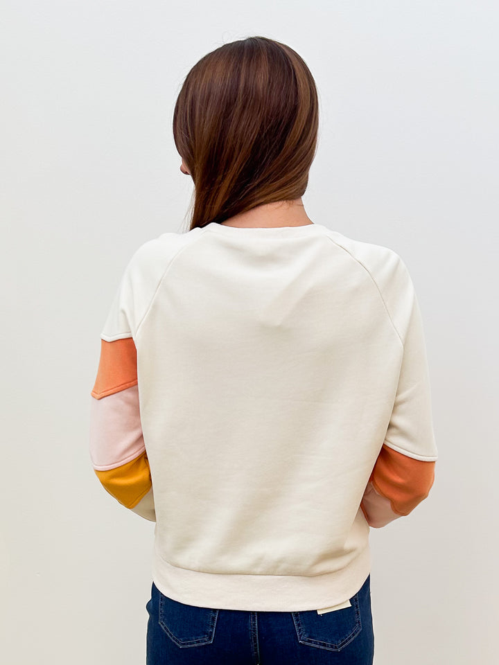 L/S CURVED COLOR BLOCKED WASHED TERRY TOP - STONE