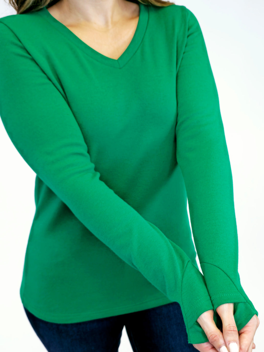 LEAH LONG SLEEVE V-NECK TOP - GREEN