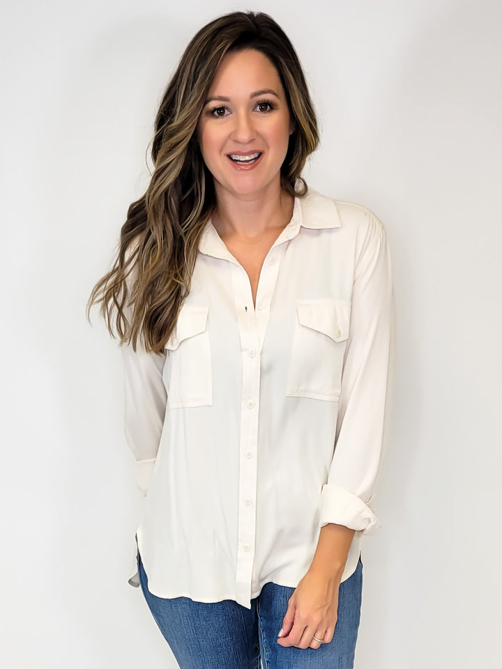 WOMEN'S RELAXED BUTTON DOWN SHIRT - VANILLA